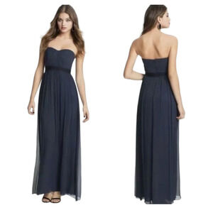 BCBG Maxazria Amber Strapless Long Maxi Gown Dress Size 0 Dark Blue Navy Silk